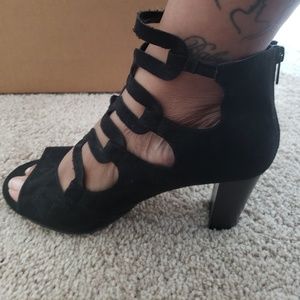 Black open toe booties